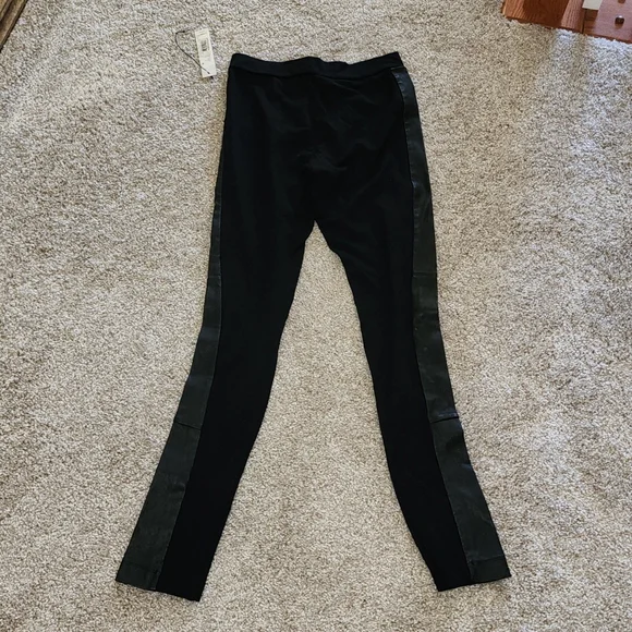 ALICE OLIVIA NWT BLACK REAL LEATHER SIDE PANEL STRETCH LEGGINGS
